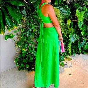 Green linen strappy dress